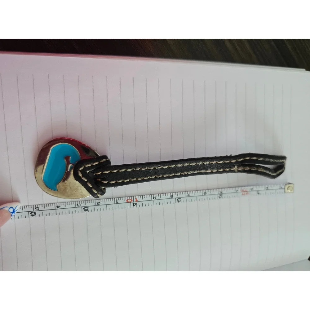 Dooney & Bourke Duck Logo Bag Charm Turquoise Enamel Silver Tone Black Leather - Picture 5 of 5